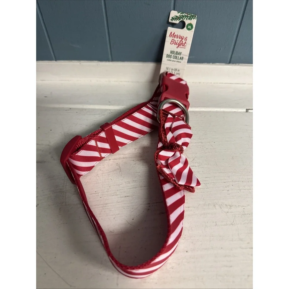 Marry & Bright Holiday‎ Dog Collar Red Strip Candy Cane XL Extra Large